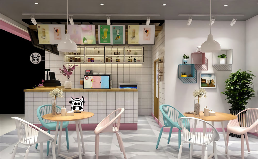 鄭州酸奶牛奶茶店裝修公司設(shè)計案例