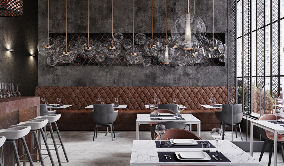 鄭州個性時尚西餐廳裝修公司設計案例